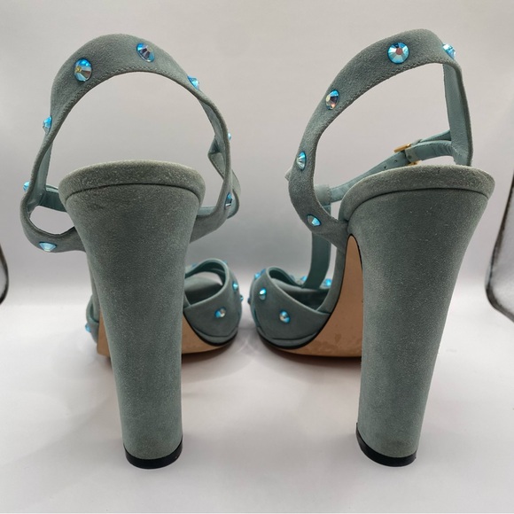 Gucci Jacquelyne Suede T-strap Heels with Crystal Accents - Picture 6 of 11